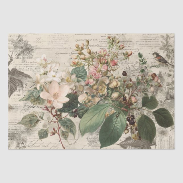 Vintage-Ephemera-Botanik-Collage Seidenpapier (Vorderseite)