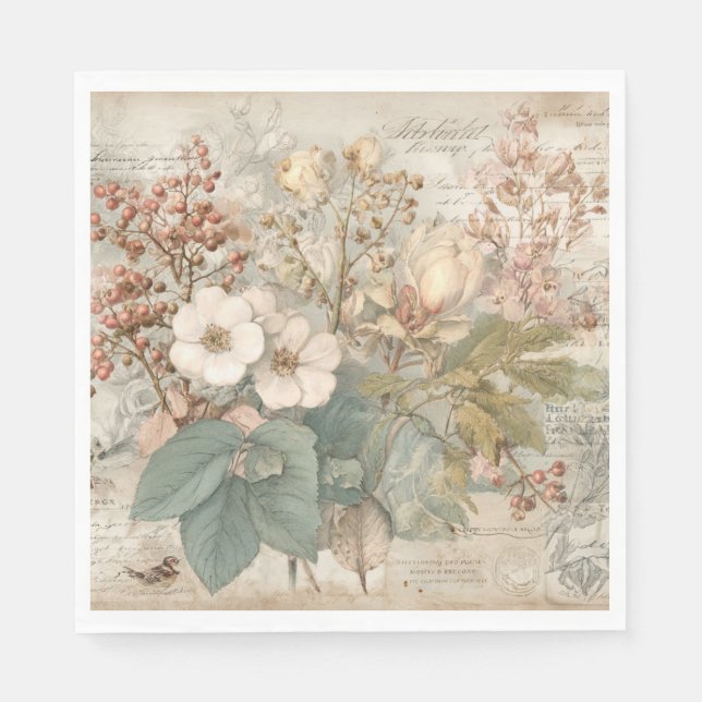 Vintage-Ephemera-Botanik-Collage Serviette (Vorderseite)