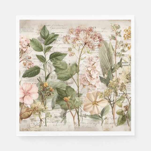 Vintage-Ephemera-Botanik-Collage Serviette (Vorderseite)