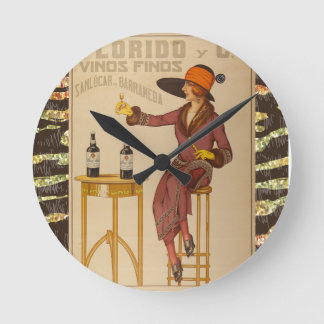 Vintage Ephemera Lady Wine Acrylic Wall Clock Runde Wanduhr