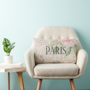 Vintage Ephemera Paris Grunge Botanisch Lendenkissen