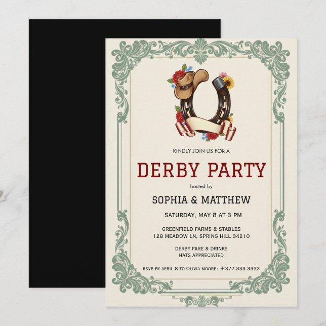 Vintage Equestrian Derby Party Invitation Race  Einladung (Vorne/Hinten)