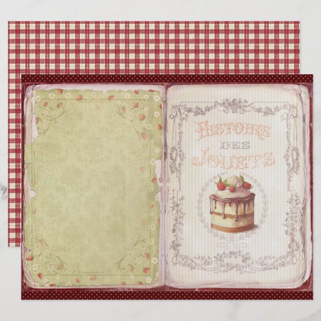 Vintage-Erdbeer-Farm-Schabblonenpapier (Vorne/Hinten)