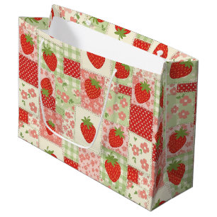 Vintage-Erdbeer-Picknick-Patchwork-Muster Große Geschenktüte