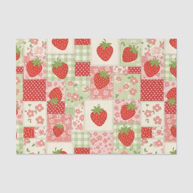 Vintage-Erdbeer-Picknick-Patchwork-Muster Seidenpapier (Vorderseite)