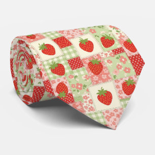 Vintage-Erdbeer-Picknick-Patchworkmuster Krawatte