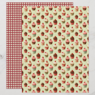 Vintage-Erdbeercupcake-Schabonenpapier