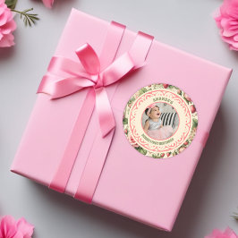 Vintage Erdbeere 1. Geburtstag Party Foto Runder Aufkleber