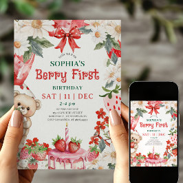 Vintage-Erdbeere Berry Erste Geburtstagseinladung Einladung