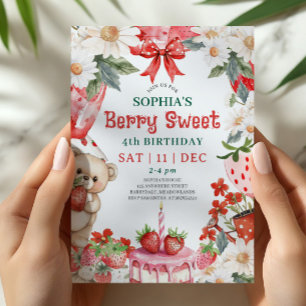 Vintage Erdbeere Berry Sweet 4. Geburtstag Einladung