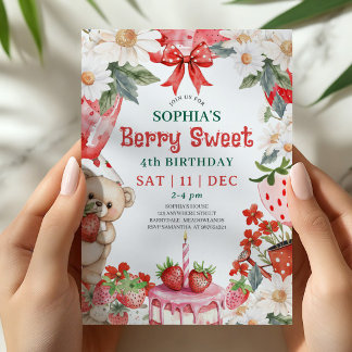 Vintage Erdbeere Berry Sweet 4. Geburtstag Einladung