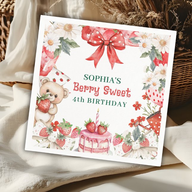 Vintage Erdbeere Berry Sweet 4. Geburtstag  Serviette (Von Creator hochgeladen)