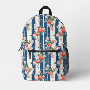 Vintage-Erdbeere-Blue-Cream-Cottagecore Bedruckter Rucksack