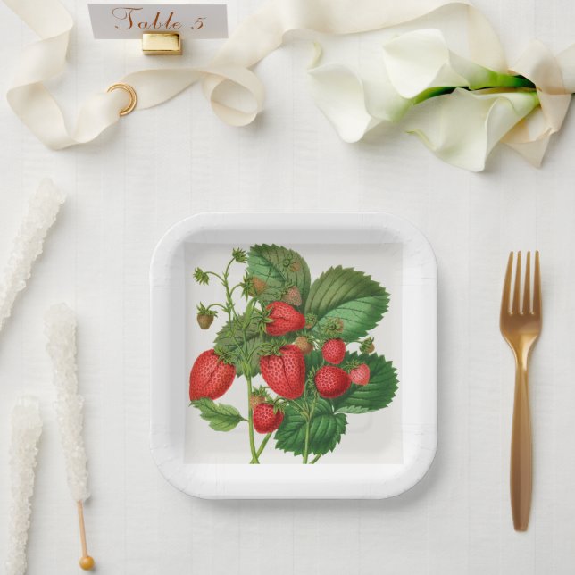 Vintage Erdbeere mit Foliage Pappteller (Hochzeit)