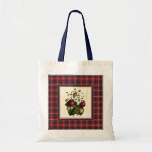 Vintage-Erdbeere mit Fraser-Tartan-Tragetasche Tragetasche