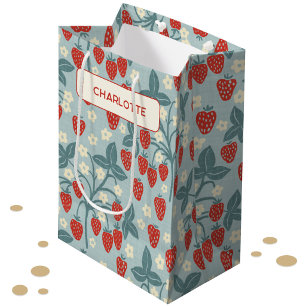Vintage-Erdbeere Personalisierte Florale Botanik Mittlere Geschenktüte
