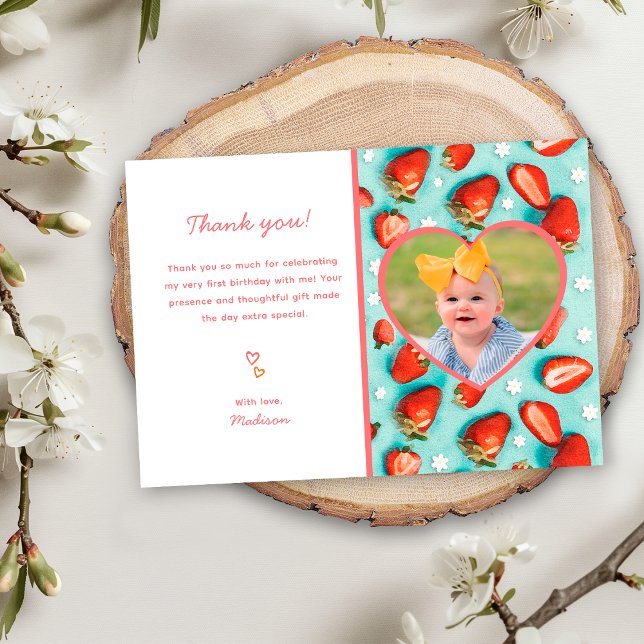 Vintage Erdbeere Retro 1. Berry Erster Geburtstag Dankeskarte (Von Creator hochgeladen)