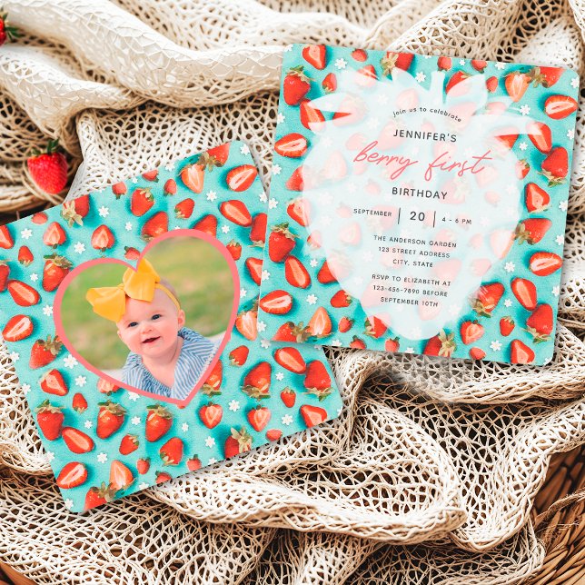 Vintage Erdbeere zum Geburtstag Einladung mit Foto (Von Creator hochgeladen)