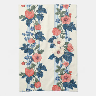 Vintage Erdbeeren & Blaue Blätter Blumenmuster Geschirrtuch