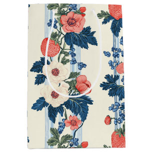 Vintage Erdbeeren & Blaue Blätter Blumenmuster Mittlere Geschenktüte