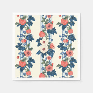 Vintage Erdbeeren & Blaue Blätter Blumenmuster Serviette