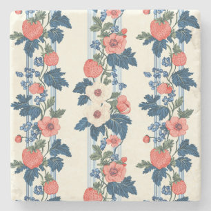 Vintage Erdbeeren & Blaue Blätter Blumenmuster Steinuntersetzer