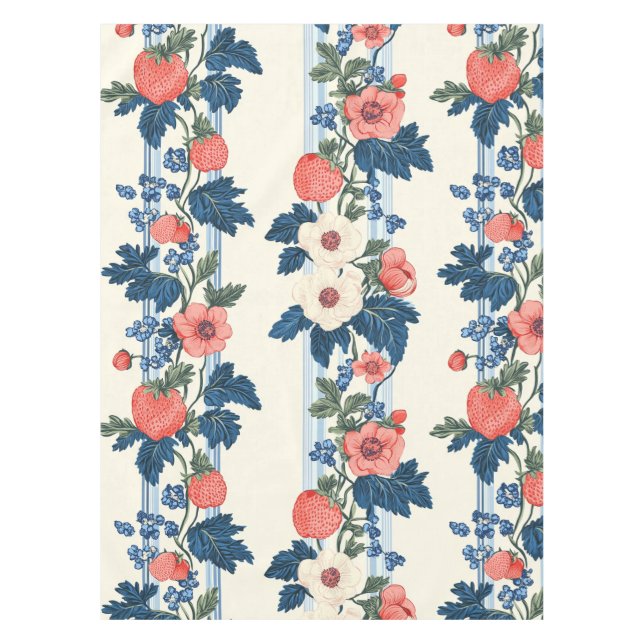 Vintage Erdbeeren & Blaue Blätter Blumenmuster Tischdecke (Vorderseite)