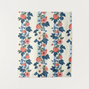Vintage Erdbeeren & Blaue Blätter Blumenmuster Wandteppich