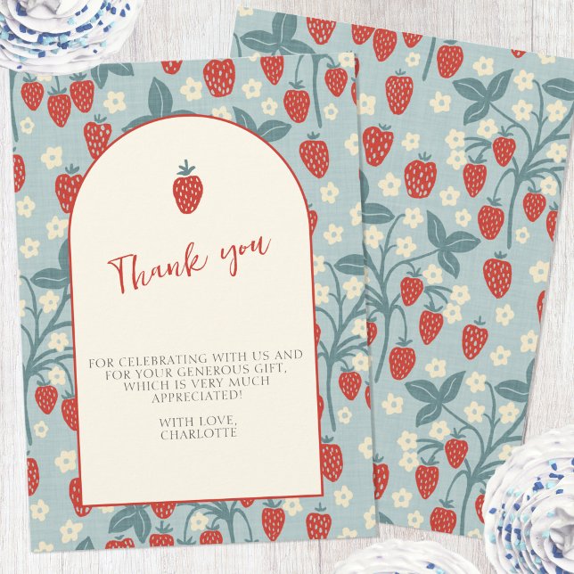 Vintage Erdbeeren Dankeskarten Einladung (Vintage inspired strawberry pattern thank you card)