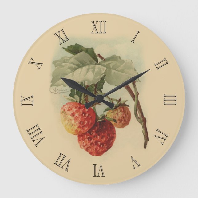 Vintage Erdbeeren Große Wanduhr (Vorderseite)