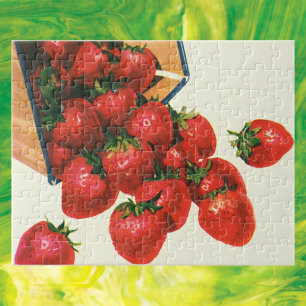 Vintage Erdbeeren im Korb, Lebensmittel Obst Beere Puzzle