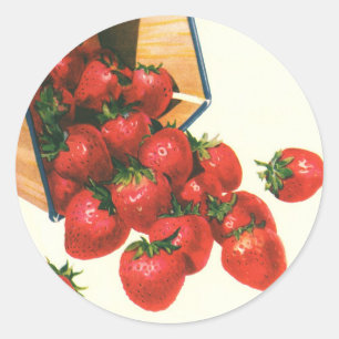 Vintage-Erdbeeren im Korb, Lebensmittel Obst Beere Runder Aufkleber