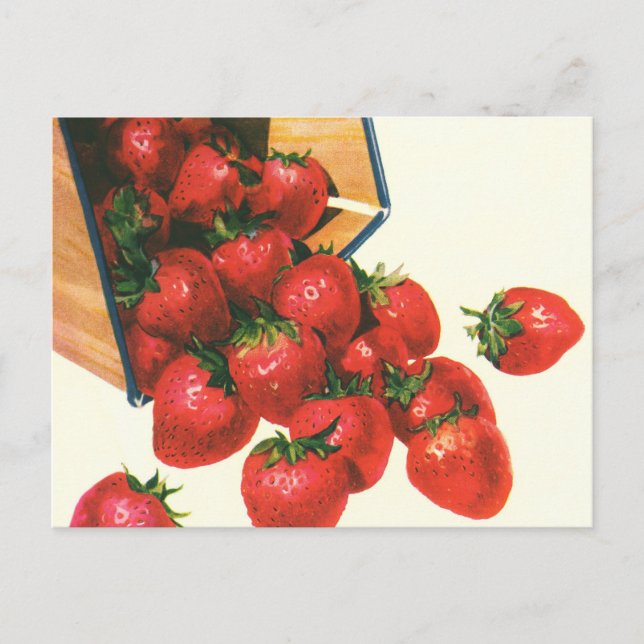 Vintage Erdbeeren in Körben, Obstbeeren Postkarte (Vorderseite)