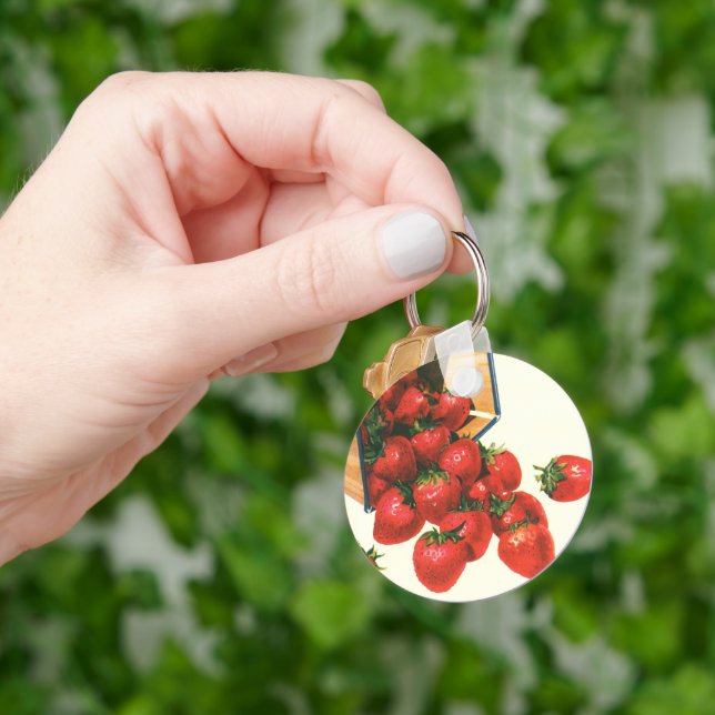 Vintage Erdbeeren in Körben, Obstbeeren Schlüsselanhänger (Hand)