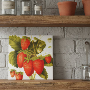 Vintage Erdbeeren mit grünen Blättern Fliese