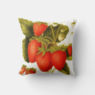 Vintage Erdbeeren mit grünen Blättern Kissen