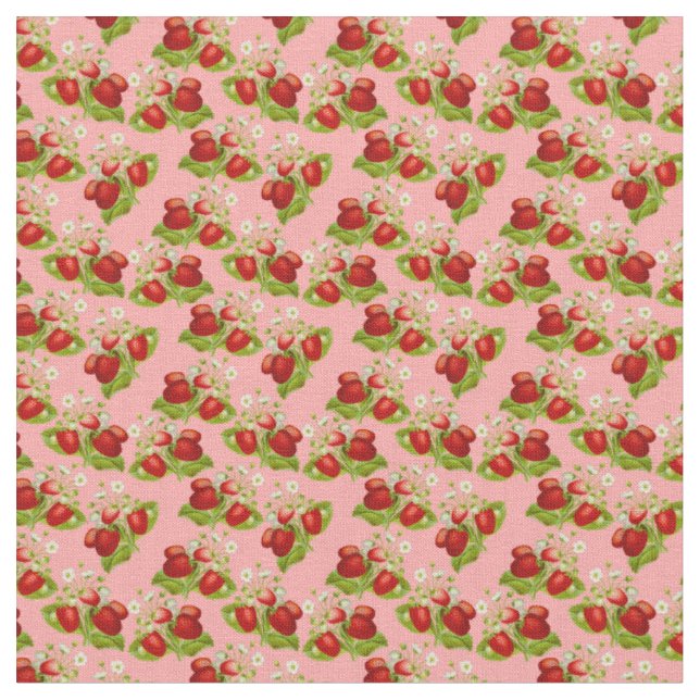 Vintage Erdbeeren mit Kernbrennstoff Rosa Erdbeere Stoff (Nahaufnahme)