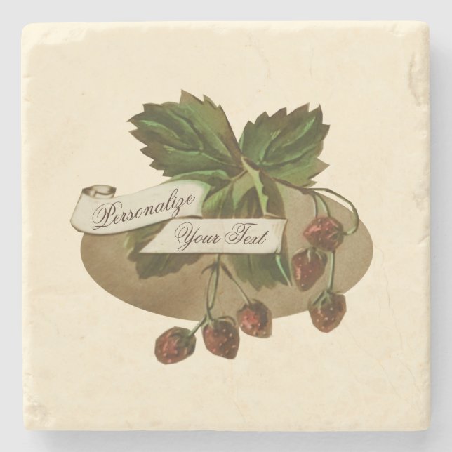 Vintage Erdbeeren Retro Frucht Alte Schule Steinuntersetzer (Vorderseite)