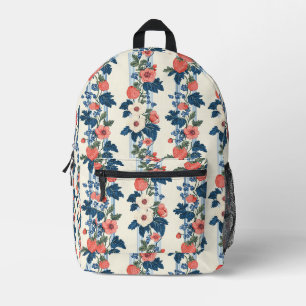 Vintage-Erdbeeren- und Blaublatt-Blumenmuster Bedruckter Rucksack