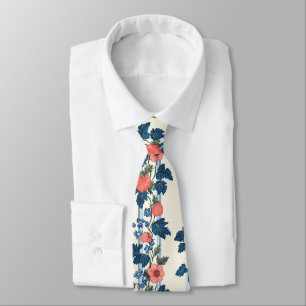 Vintage-Erdbeeren- und Blaublatt-Blumenmuster Krawatte