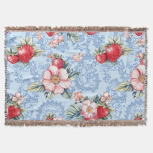 Vintage-Erdbeeren- und Blumenmuster Decke