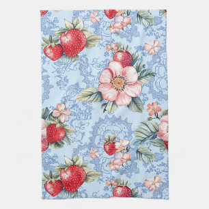 Vintage-Erdbeeren- und Blumenmuster Geschirrtuch