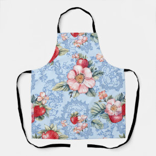 Vintage-Erdbeeren- und Blumenmuster Schürze