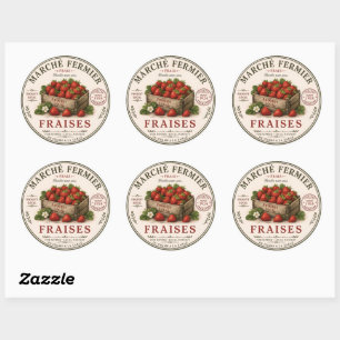 Vintage Erdbeeren vom französischen Bauernmarkt Runder Aufkleber