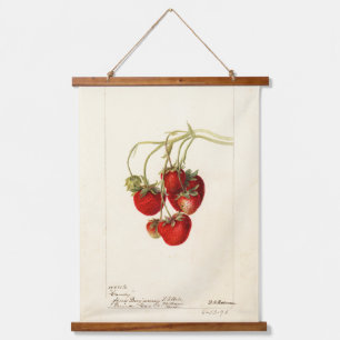 Vintage-Erdbeeren-Zeichnung Kunst Wandteppich Mit Holzrahmen
