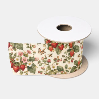 Vintage-Erdbeerpflanzen-Gartenmuster Satinband