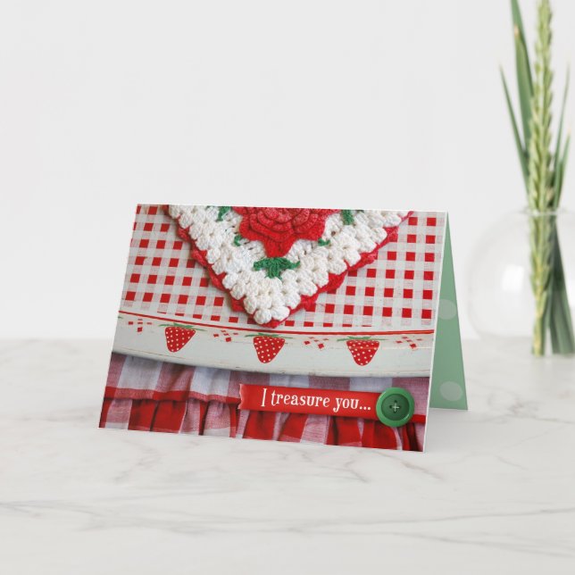 Vintage Erdbeersegnung - "Ich schätze dich! Karte (Vorderseite)