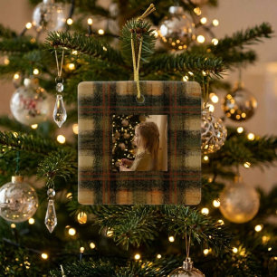 Vintage-Erdfarbene-Tartan-Preppy-Foto Keramikornament