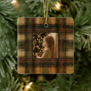 Vintage-Erdfarbene-Tartan-Preppy-Foto Keramikornament