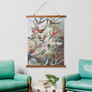 Vintage Ernst Haeckel Farbposter Kolibri Wandteppich Mit Holzrahmen
